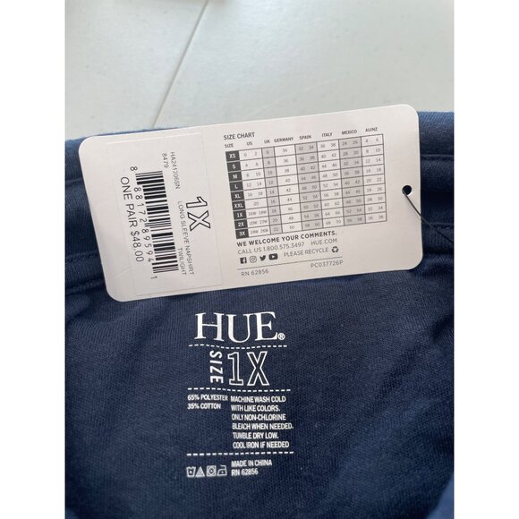 HUE Long Sleeve Nap Shirt Plus Size 1X Button Front Twilight Blue Cozy Chic NEW - Picture 3 of 6